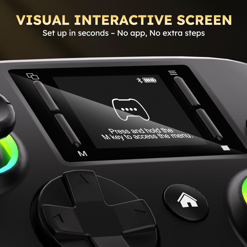 pedroshaw Interactive Screen Wireless Gaming Controller, Compatible with PC/PS4/Switch/Android/iOS, 4 Programmable Buttons, Turbo, 6-axis Gyro, Dual Vibration, RGB Lighting, Share, Screenshot, 1000mAh, Wake-up, Black - Image 2